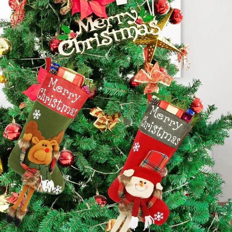 BowLift | 2025 New Year Xmas Big Stockings Set Decorations Christmas 3D Plush Big Sock Christmas Tree Pendant Decorating Supplies