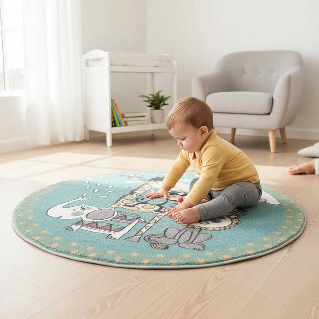 BowLift | Soft Round Cartoon Baby Play Mat for Nursery and Living Room