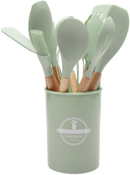 BowLift | Silicone Cooking Utensil Set | Nonstick Safe | Wooden Handle | Heat Resistant