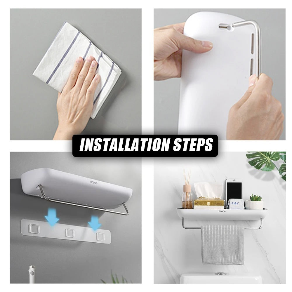 BowLift | Wall-Mounted Shower Storage Rack Without Drilling – With Towel Holder & Drain Holes
