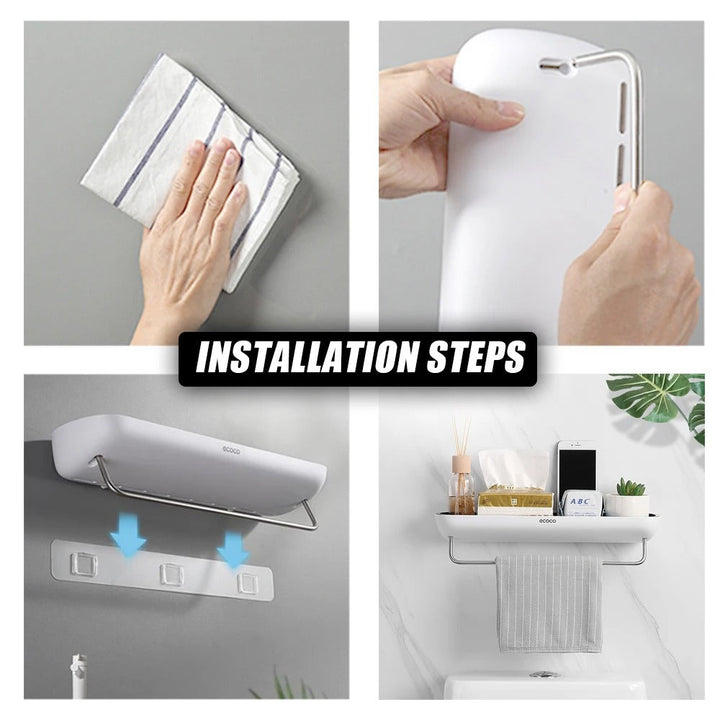BowLift | Wall-Mounted Shower Storage Rack Without Drilling – With Towel Holder & Drain Holes