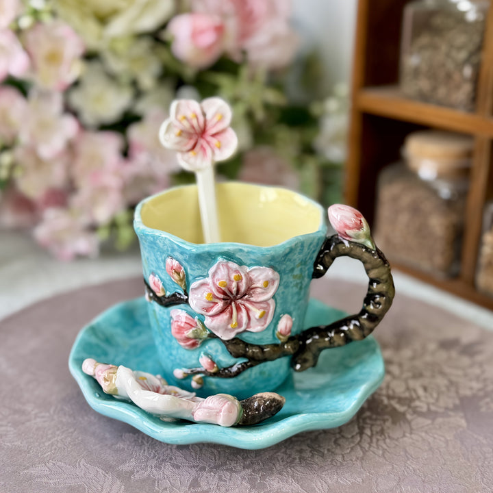 ArtSip Ceramic Mug & Saucer Set – Hand-painted 3D Design inspired by Van Gogh | Bowlift