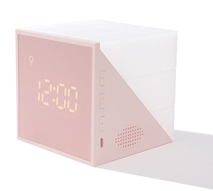 BowLift | Cube Alarm Clock, with Colorful Lights, Voice-control Night Light, Timer, Temperature Display and Long Battery Life, for Home & Office