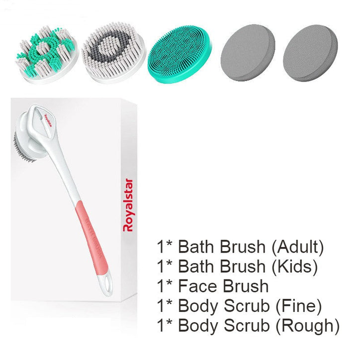 BowLift | All-in-One Rechargeable Body Brush Set, with 7 Replaceable Heads & Long Handle for Body, Face, Foot, Adult & Kids