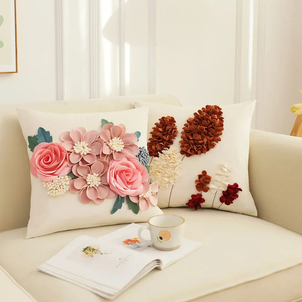 BowLift | Elegant French Rose Patchwork Cushion Cover – 3D Floral Design, Decorative