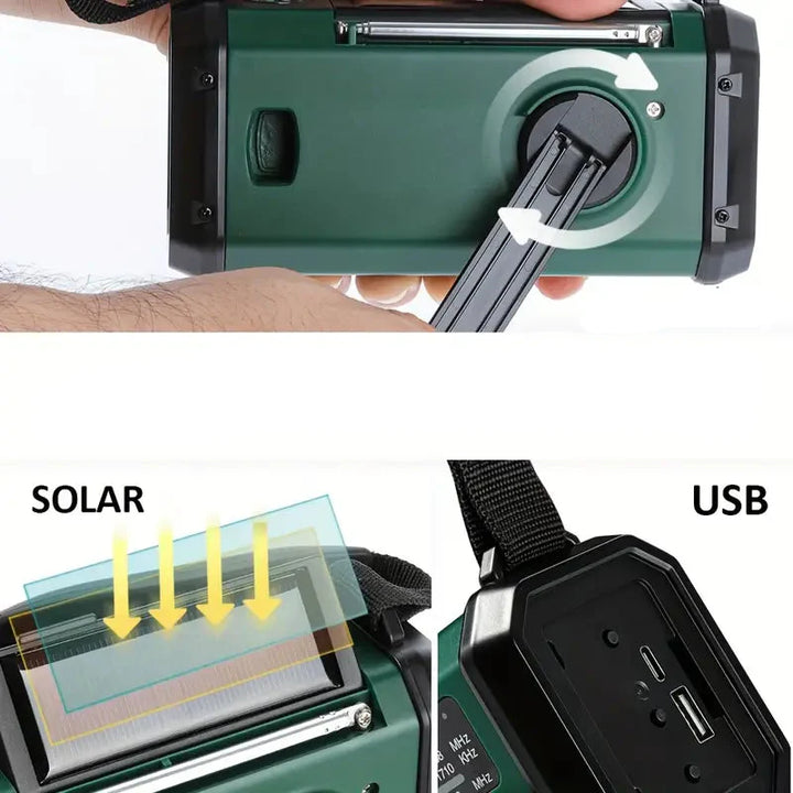 BowLift | Solar emergency radio with power bank – crank radio with LED flashlight for camping & outdoor