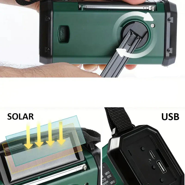 BowLift | Solar Emergency Radio with Power Bank – Hand Crank & LED Torch for Camping and Outdoor Use