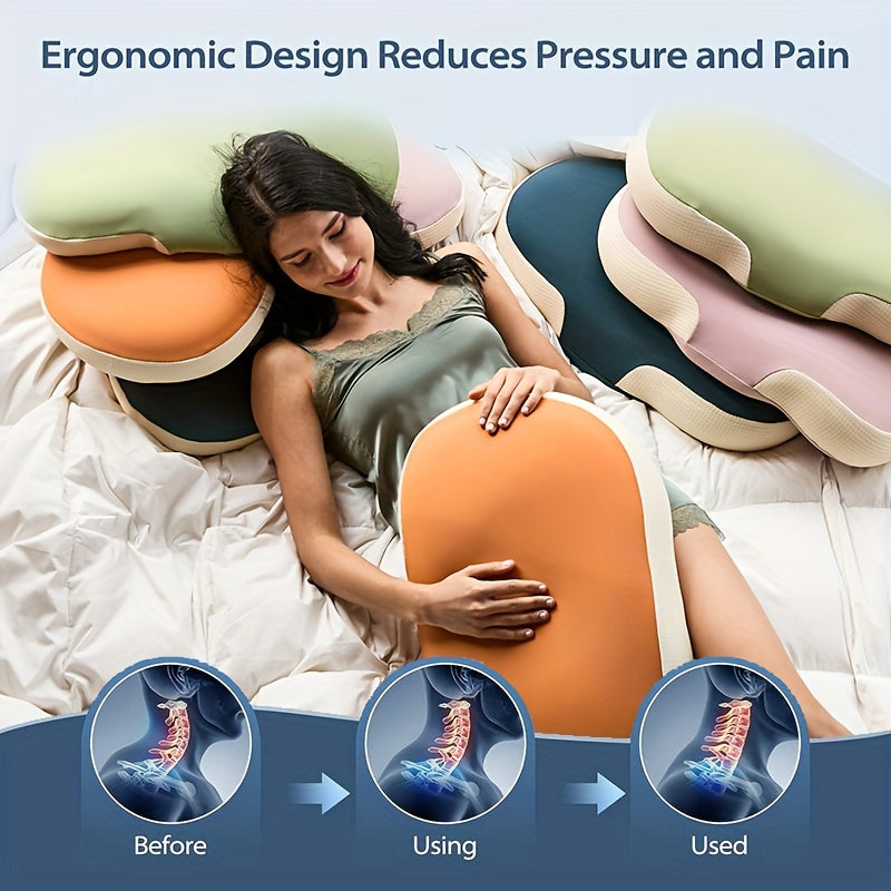 1pc Oval Macaron Pillow Cervical Memory Foam Pillow, Cooling Bed Pillow For Sleeping - Neck Pillows For Pain Relief Sleeping, Contour Support Ergonomic Pillow For Side Back Stomach Sleepers Using High And Low Partition | Bowlift