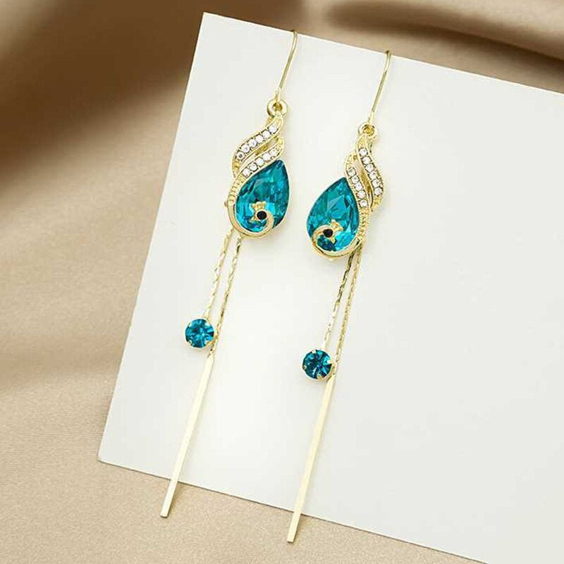 BowLift | Korean Style Blue Crystal Phoenix Earrings