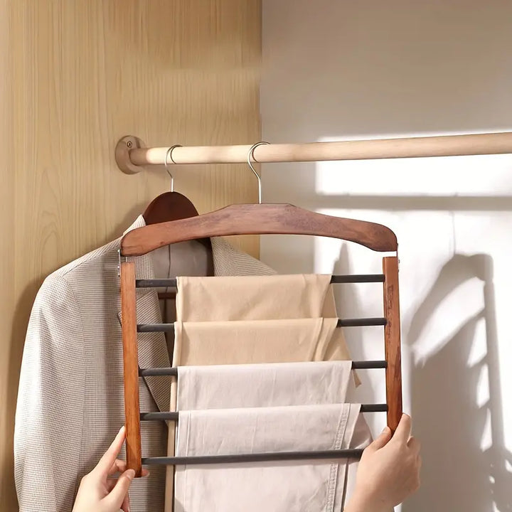 Wooden Pants Hanger with Multiple Layers for Closet Organization | Bowlift