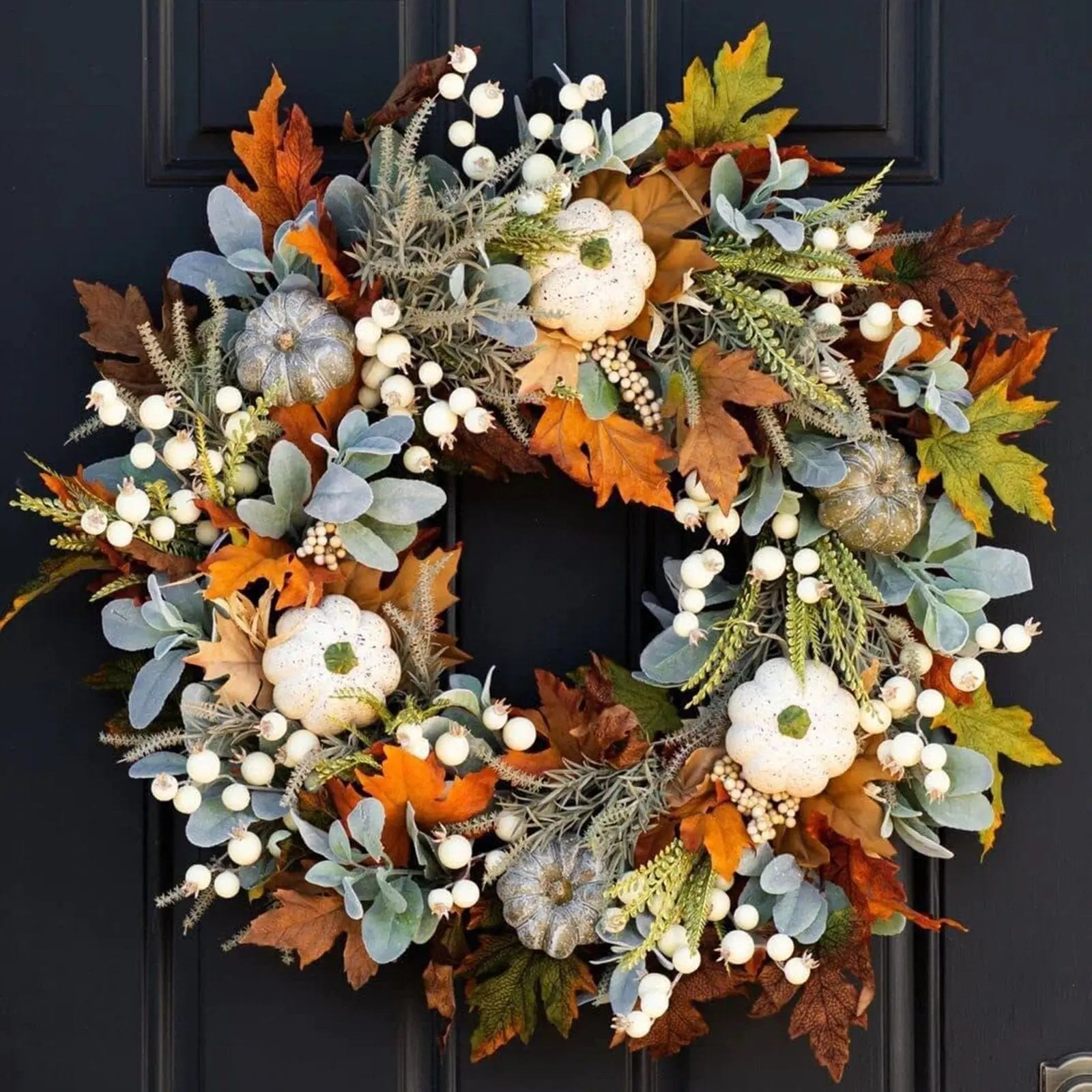 BowLift | Halloween Autumn Wreath – Handmade Door Wreath with Pumpkins and Eucalyptus