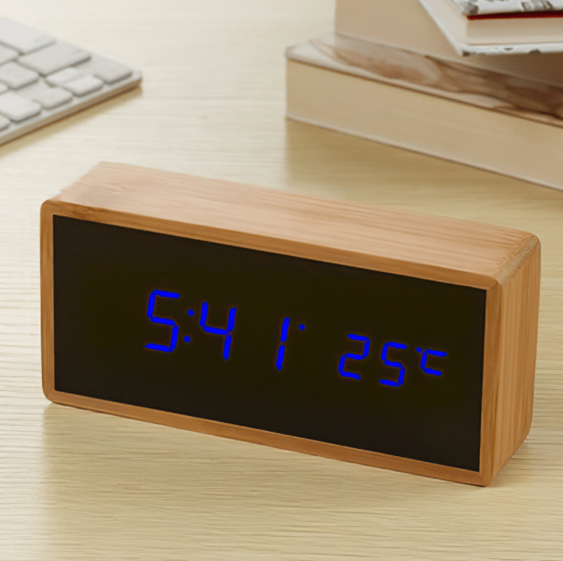 BowLift | ECOCLOCK – Bamboo LED Alarm Clock with Time and Temperature Display