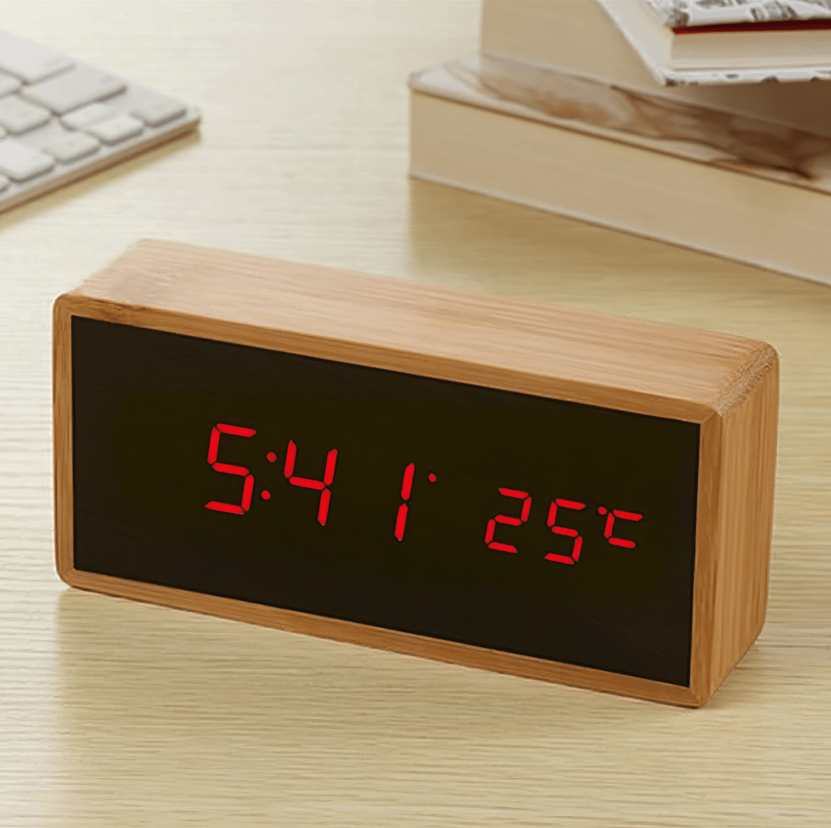 BowLift | ECOCLOCK – Bamboo LED Alarm Clock with Time and Temperature Display