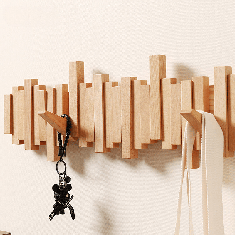 Wooden Wall Coat Rack with Foldable Hooks and Minimalist Design | Bowlift