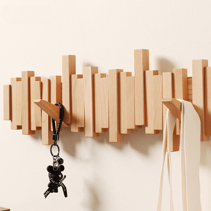 Wooden Wall Coat Rack with Foldable Hooks and Minimalist Design | Bowlift