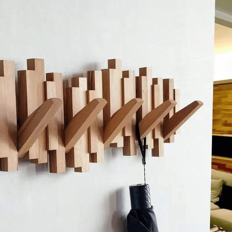 Wooden Wall Coat Rack with Foldable Hooks and Minimalist Design | Bowlift