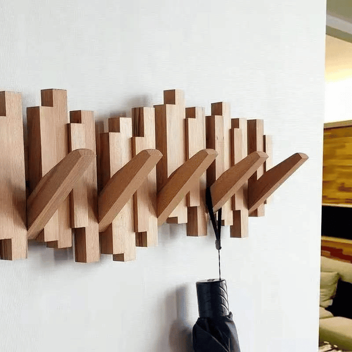 Wooden Wall Coat Rack with Foldable Hooks and Minimalist Design | Bowlift