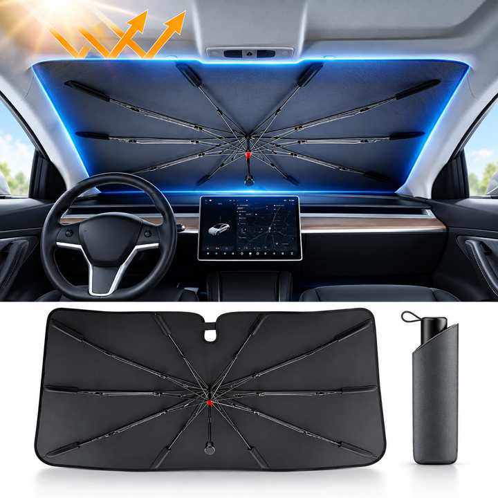 Collapsible Auto Windshield Sunshade Umbrella with Rapid Open Folding Frame Bowlift