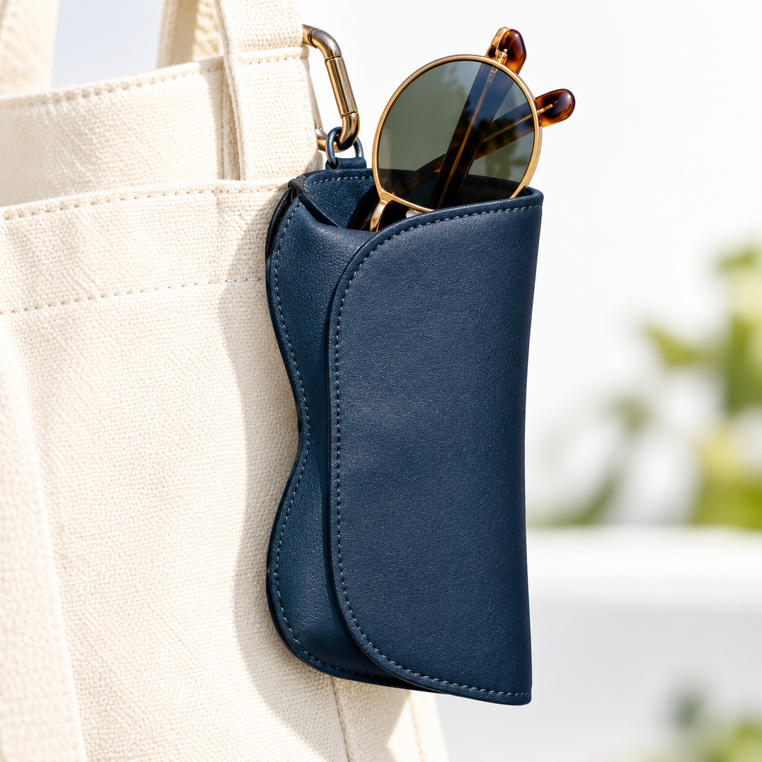 Leatherette Sunglasses Pouch with Gold Carabiner Bowlift
