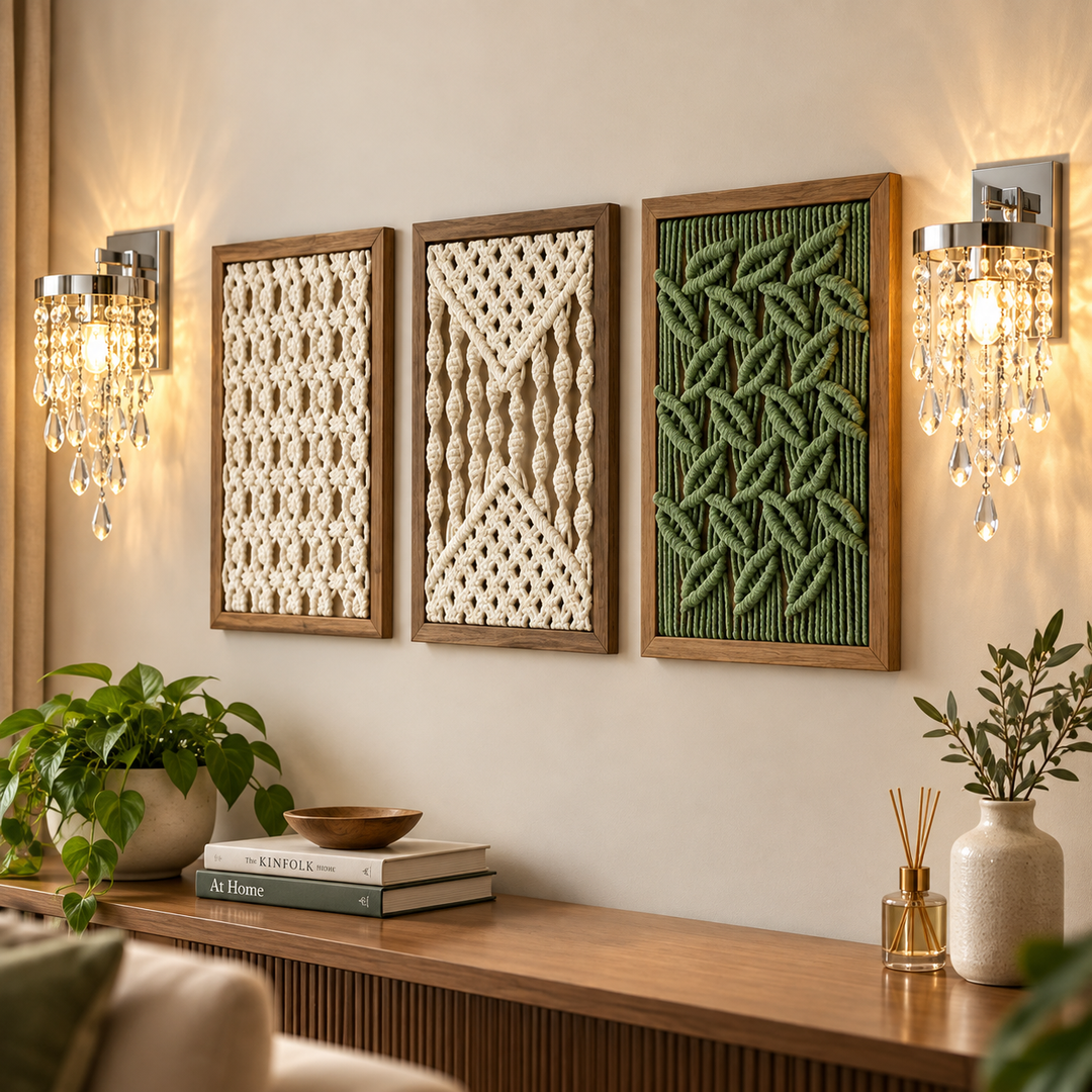 Handwoven Macramé Geometric Wall Art Panel Bowlift