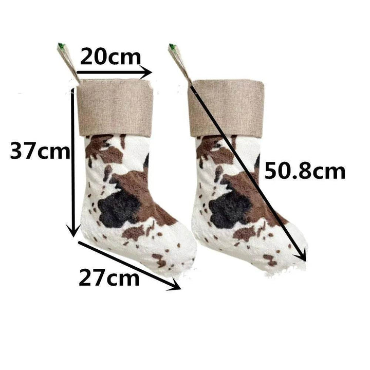 BowLift | 20-inch Plush Christmas Stockings Cows Pattern Gift Bag