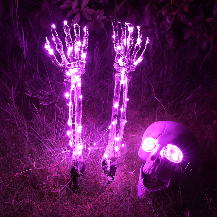 BowLift | Halloween Yard Decoration | Light-Up Skull & Skeleton Arms | 8-Mode LED Outdoor Prop