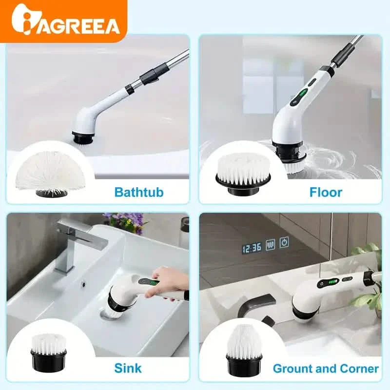 BowLift | Electric Rotating Scrubber with Replaceable 8 Brush Heads and Adjustable Extension Handle