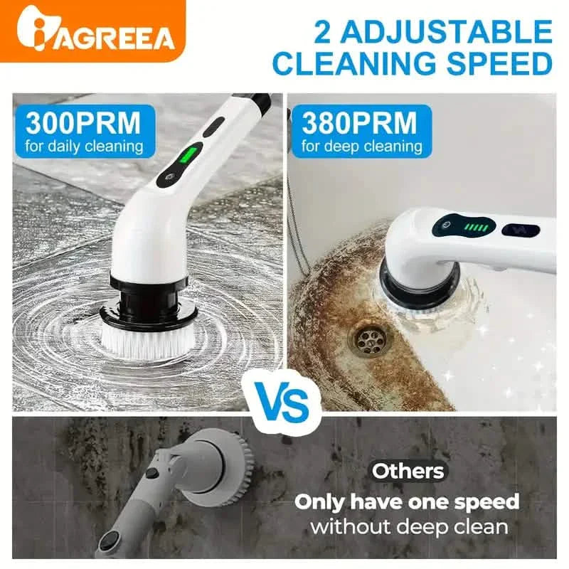 BowLift | Electric Rotating Scrubber with Replaceable 8 Brush Heads and Adjustable Extension Handle