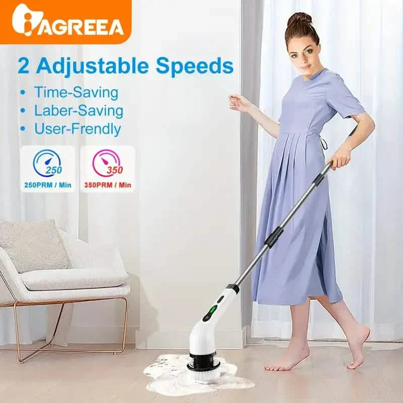 BowLift | Electric Rotating Scrubber with Replaceable 8 Brush Heads and Adjustable Extension Handle