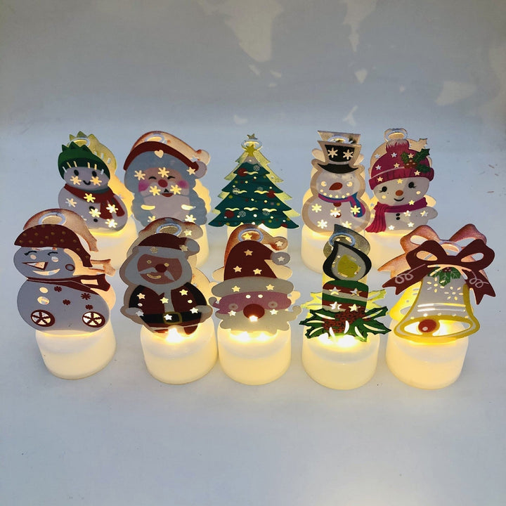 BowLift | Electronic LED Christmas Candle Lamps - Set of 10 – Adorable Santa, Snowman & Tree Night Lights for Festive Home, Party, & Garden Décor