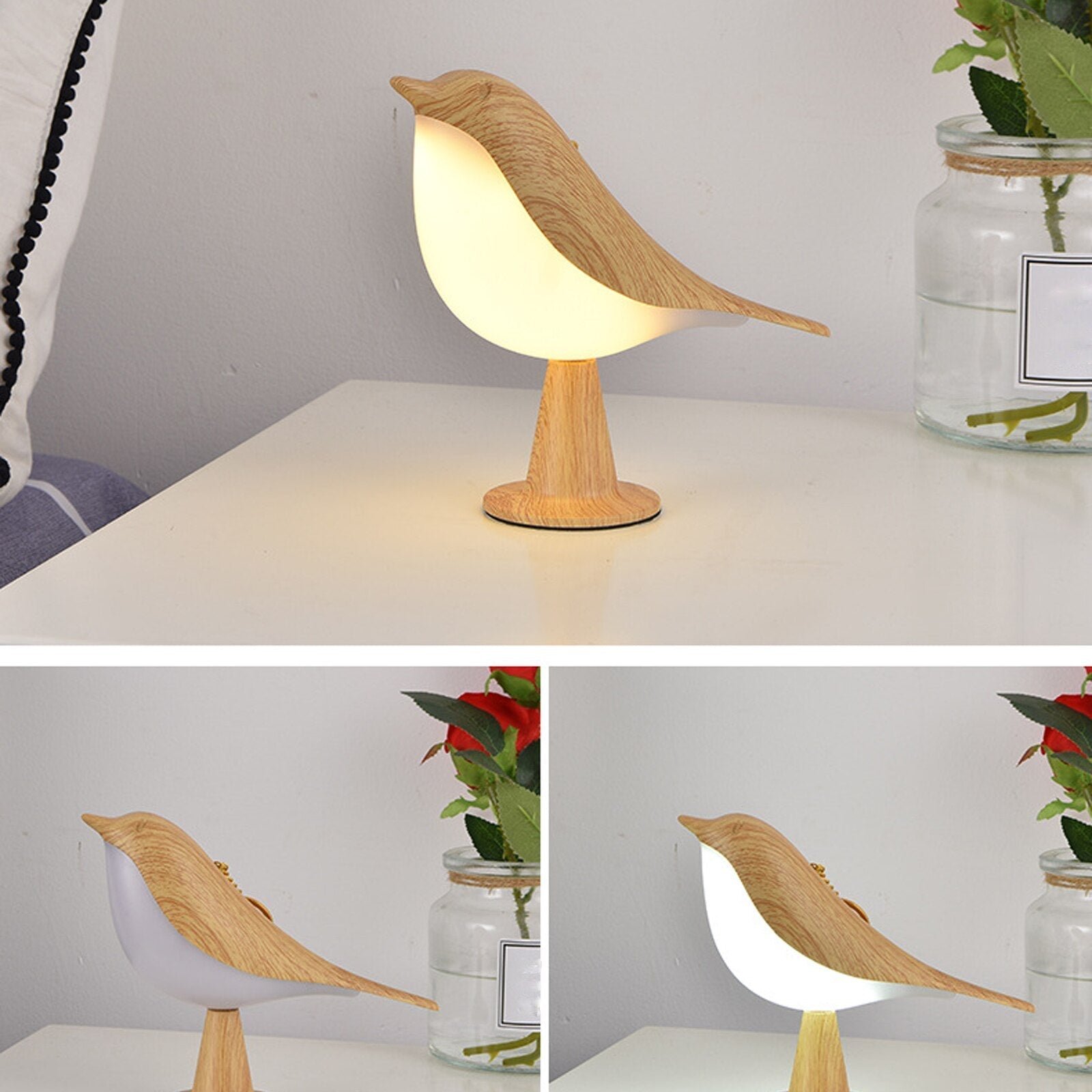 BowLift | Table Lamp with Bird Design in Wood Finish