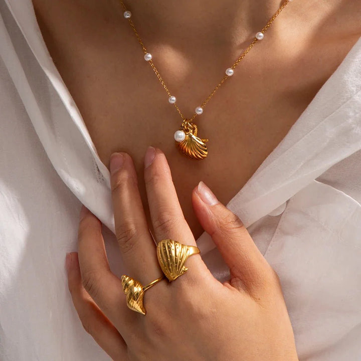 BowLift | Elegant Dainty Spaced Pearl Seashell Necklace