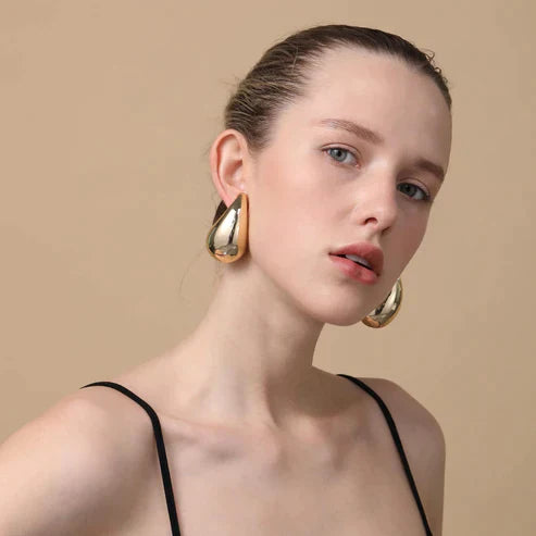 BowLift | Women's Elegant Gold Teardrop Earrings | Sleek Polished Design