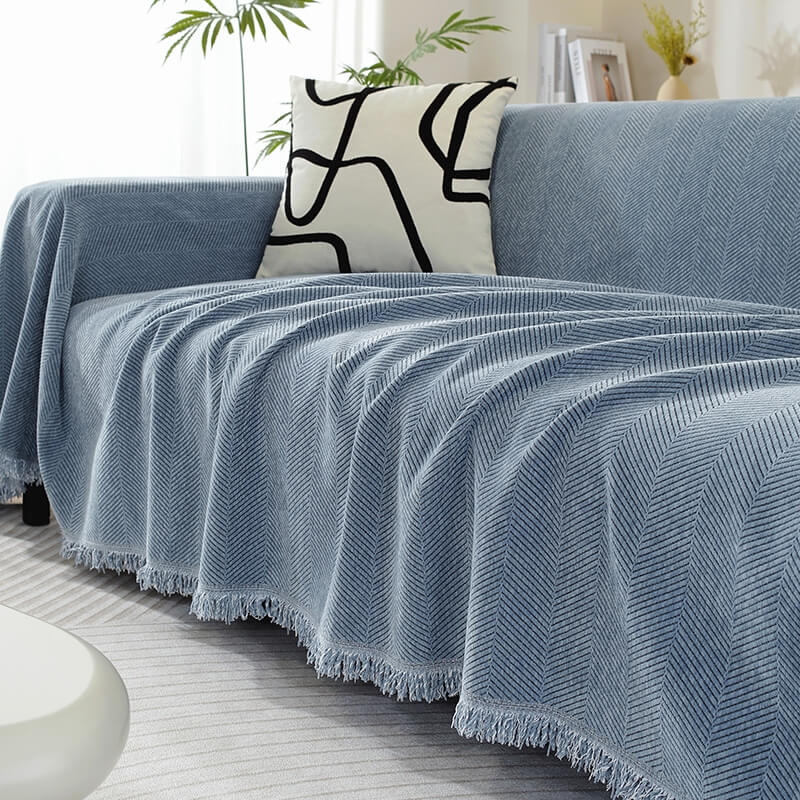BowLift | Chenille Sofa Cover Herringbone Tassel Design