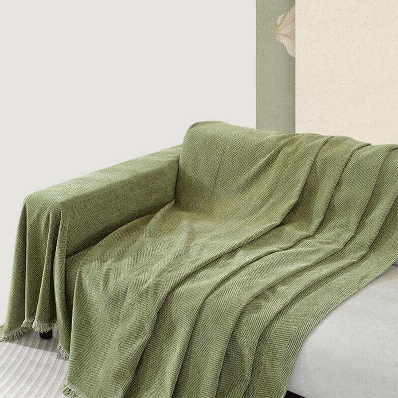 BowLift | Chenille Sofa Cover Herringbone Tassel Design