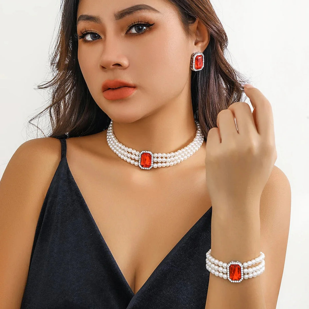 BowLift | Elegant Pearl Diamond Necklace, Bracelet, and Earring Set
