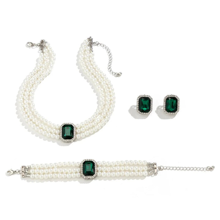 BowLift | Elegant Pearl Diamond Necklace, Bracelet, and Earring Set