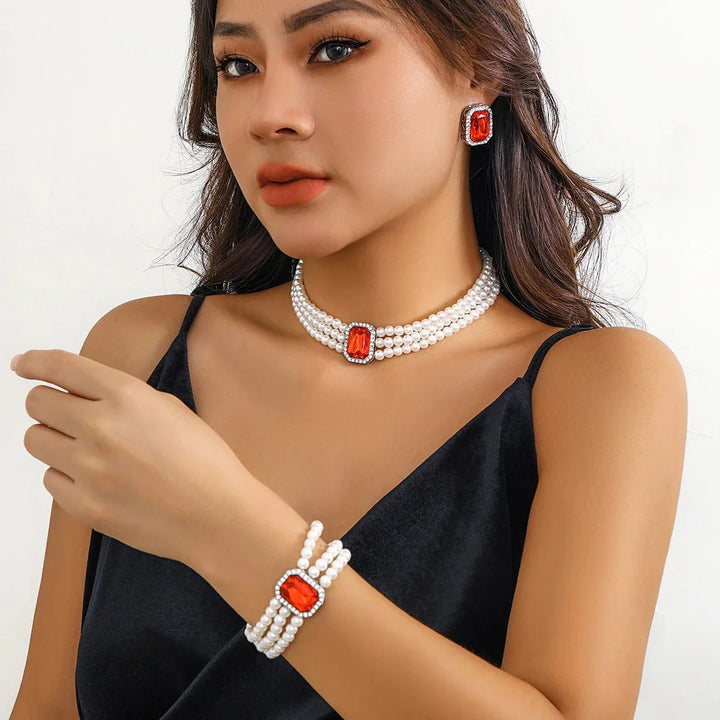BowLift | Elegant Pearl Diamond Necklace, Bracelet, and Earring Set