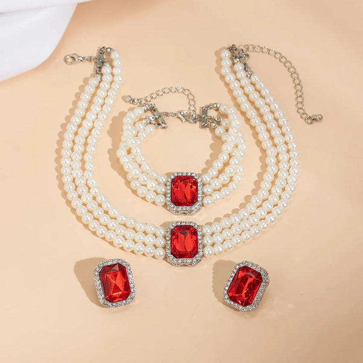 BowLift | Elegant Pearl Diamond Necklace, Bracelet, and Earring Set