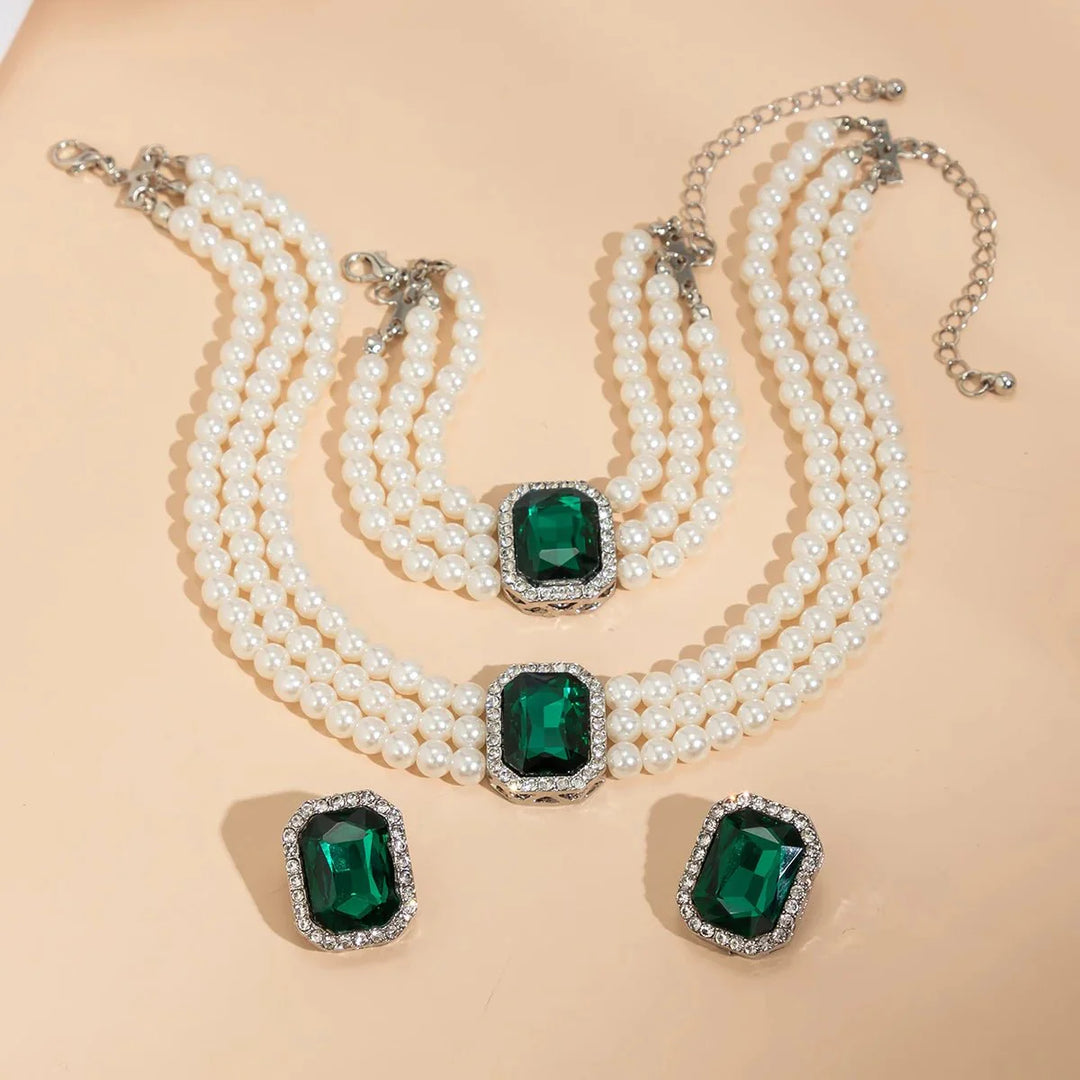 BowLift | Elegant Pearl Diamond Necklace, Bracelet, and Earring Set