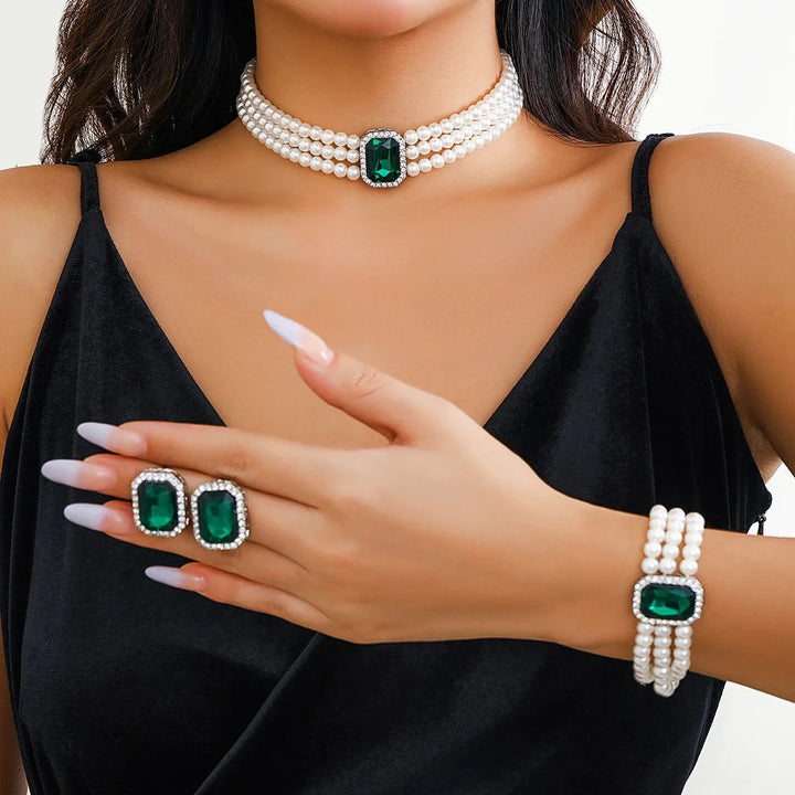BowLift | Elegant Pearl Diamond Necklace, Bracelet, and Earring Set