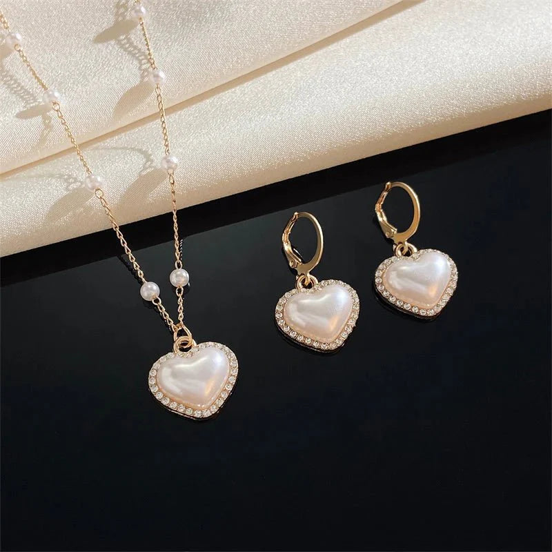 BowLift | Elegant Pearl Heart Necklace and Earrings Set