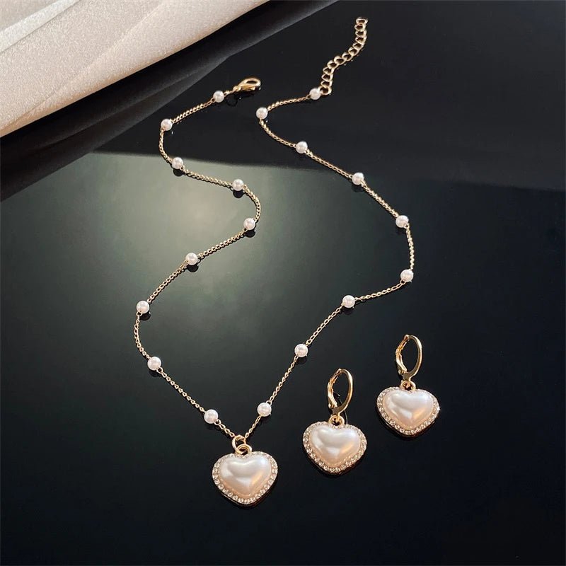 BowLift | Elegant Pearl Heart Necklace and Earrings Set