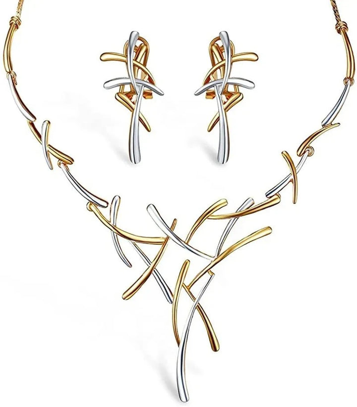 BowLift | Elegant Two-Tone Branch Cross Necklace and Earring Set