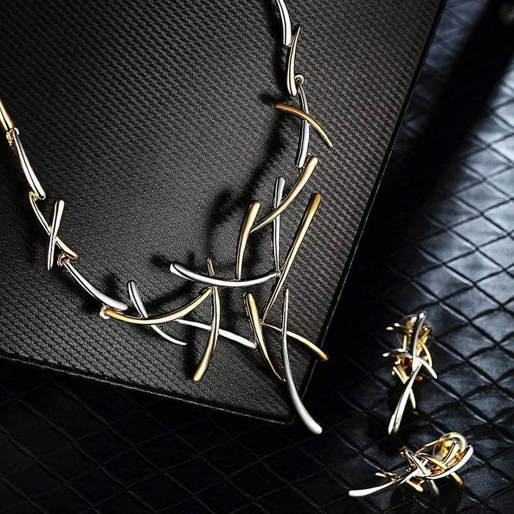 BowLift | Elegant Two-Tone Branch Cross Necklace and Earring Set