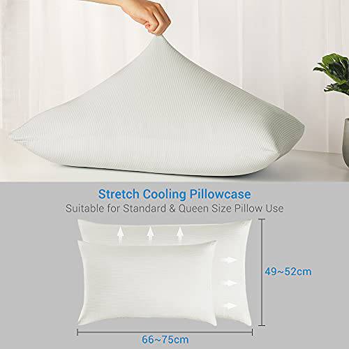 2-Pack Cooling Pillowcases – Premium Silky White Stripes,  Technology, Q-Max 0.3 | Bowlift