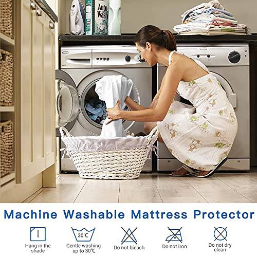 Q-Max 0.43  Cooling Bed Protector Waterproof Mattress Protector Queen Cover White- Fit Up to 18" | Bowlift