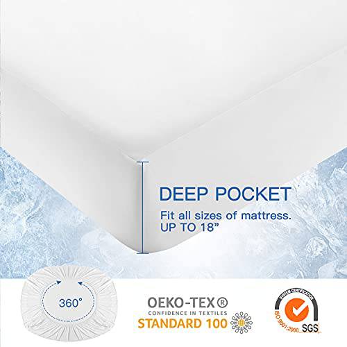 Q-Max 0.43  Cooling Bed Protector Waterproof Mattress Protector Queen Cover White- Fit Up to 18" | Bowlift
