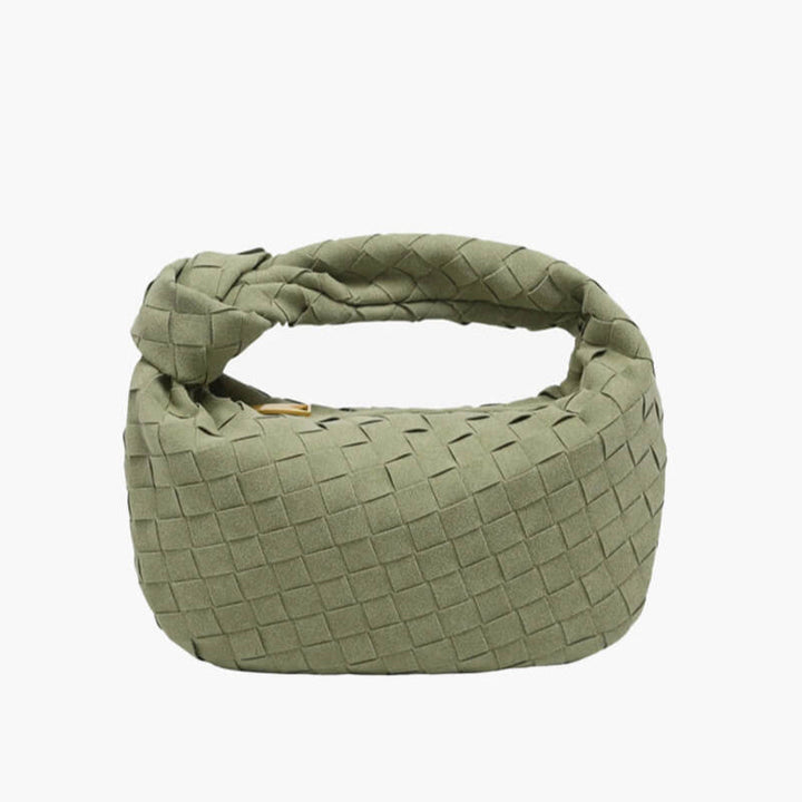 BowLift | Elsa – Stylish Mini Suede Bag with Woven Knot Design & Gold Accents