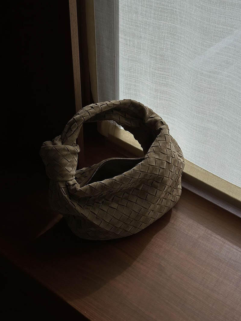 BowLift | Elsa – Stylish Mini Suede Bag with Woven Knot Design & Gold Accents